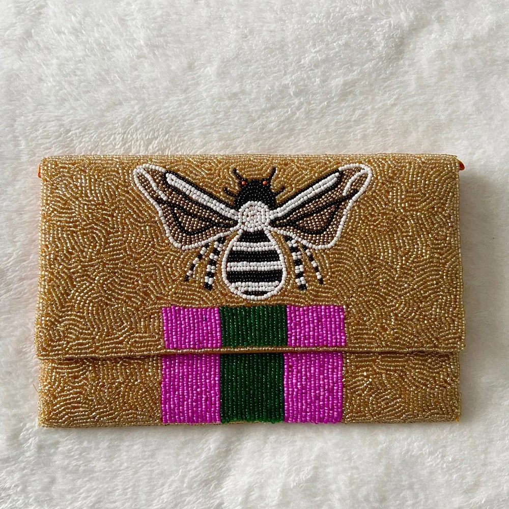 New! Golden Handmade Beaded Clutch - Picture 1 of 7